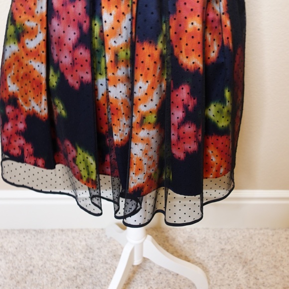 NEW Eliza J Navy Floral Dress with Black Sheer Polka Dot Mesh Ove… - Picture 8 of 16